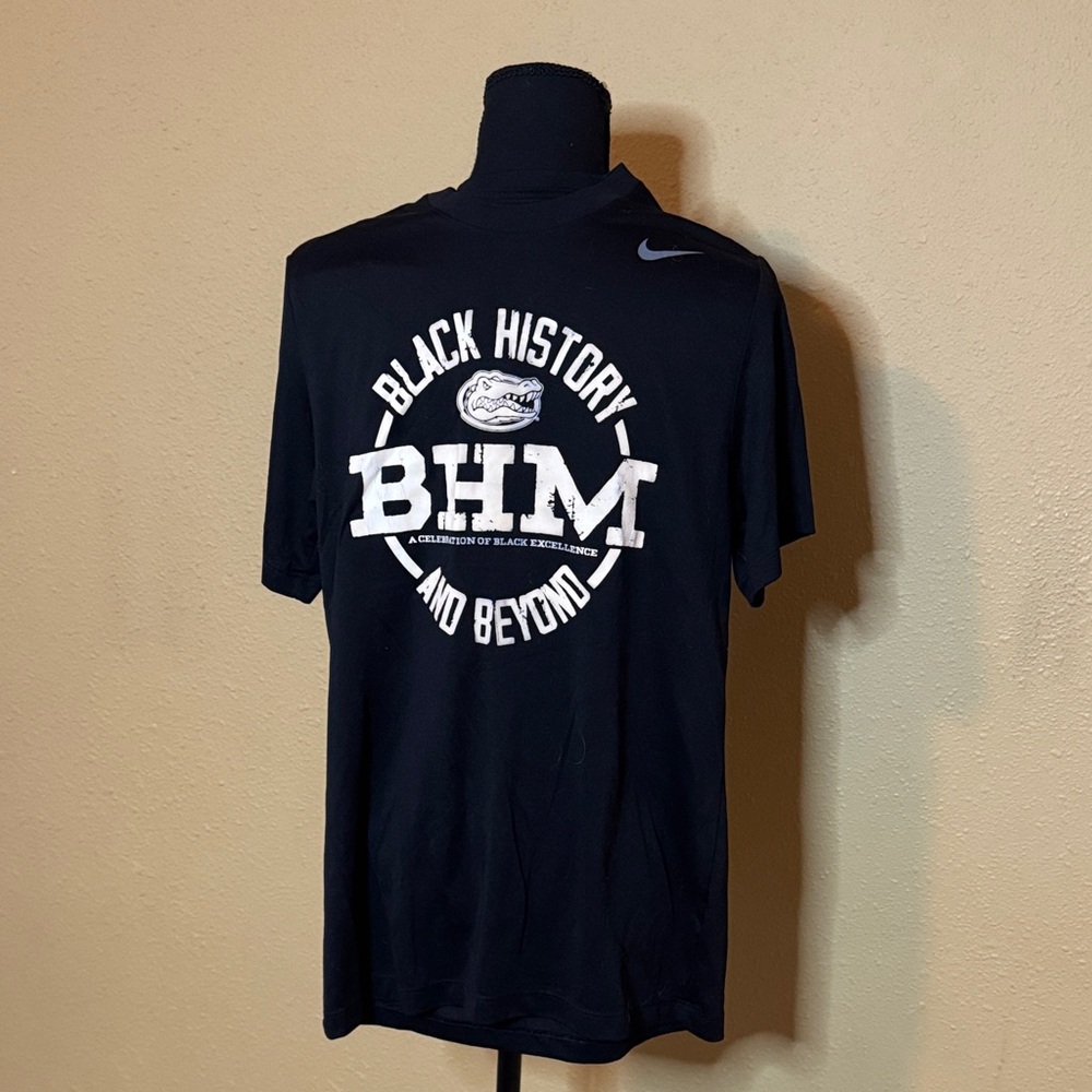 Nike Black T-Shirt with White BHM Graphic and Florida Gator Logo